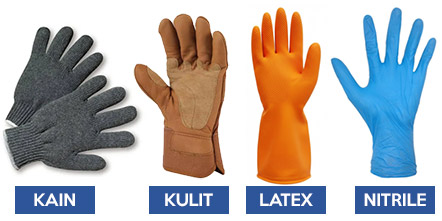 Perbedaan sarung tangan kain, kulit, latex, nitrile, pvc