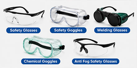 Safety glasses, goggles, welding glasses, dan chemical goggles untuk pelindung mata